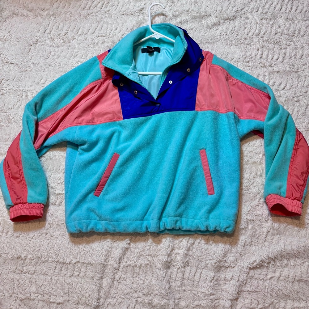 Retro inspired Colorblock Pullover Size M |mLight Blue, Royal Blue & Pink